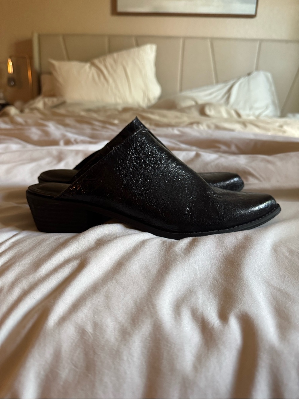 Very Volatile Black Leather Slip-On Mule